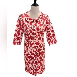 Talbots Petite Red and White Print Button Up 3/4 Sleeve Lined Trench Coat 6P NEW